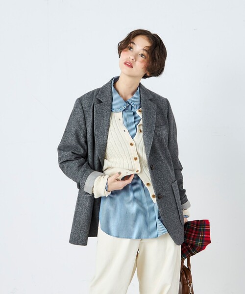 fredy emue(フレディエミュ)の「ツィードオーバージャケットコート(テーラードジャケット・レディース・ダークブラウン/チャコールグレー・38)」の13枚目の写真