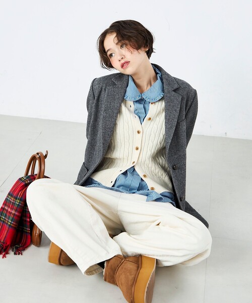 fredy emue(フレディエミュ)の「ツィードオーバージャケットコート(テーラードジャケット・レディース・ダークブラウン/チャコールグレー・38)」の14枚目の写真