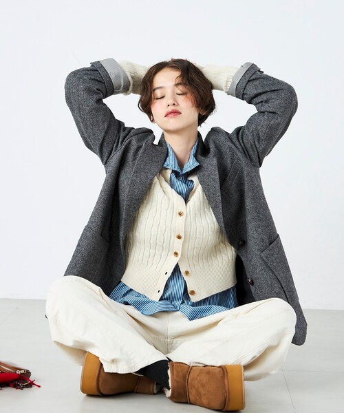 fredy emue(フレディエミュ)の「ツィードオーバージャケットコート(テーラードジャケット・レディース・ダークブラウン/チャコールグレー・38)」の16枚目の写真