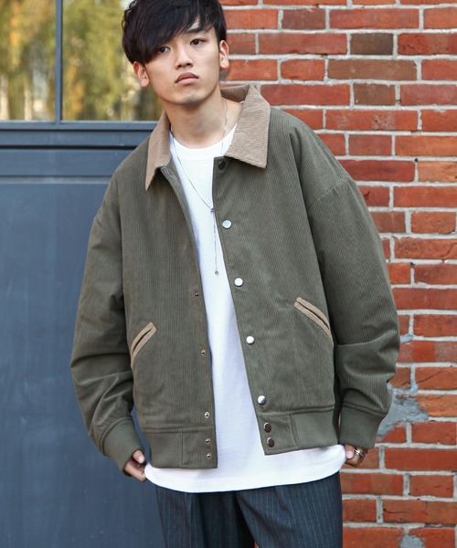 ZIP FIVE(ジップファイブ)の「【ZIP FIVE】 コーデュロイ バイカラー ルーズシルエット スタジャン / ジャケット(ブルゾン・メンズ・オリーブ系/キャメル/ベージュ系/ブラック×グレー・MEDIUM/LARGE/X-LARGE)」の13枚目の写真