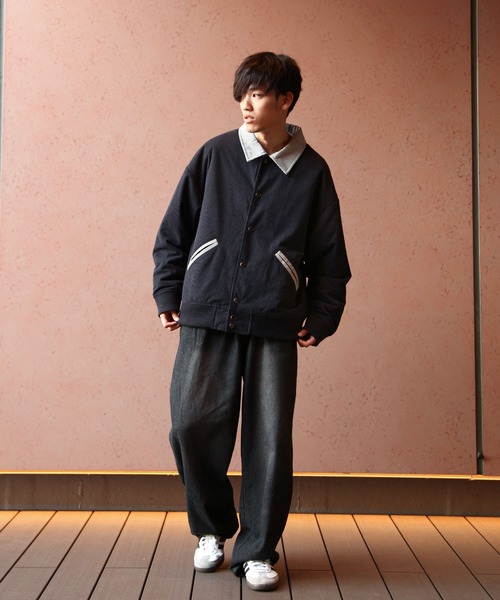 ZIP FIVE(ジップファイブ)の「【ZIP FIVE】 コーデュロイ バイカラー ルーズシルエット スタジャン / ジャケット(ブルゾン・メンズ・オリーブ系/キャメル/ベージュ系/ブラック×グレー・MEDIUM/LARGE/X-LARGE)」の9枚目の写真