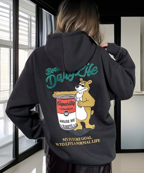 セール】映えグラフィック フードロゴ 暖か 裏起毛 パーカー 韓国