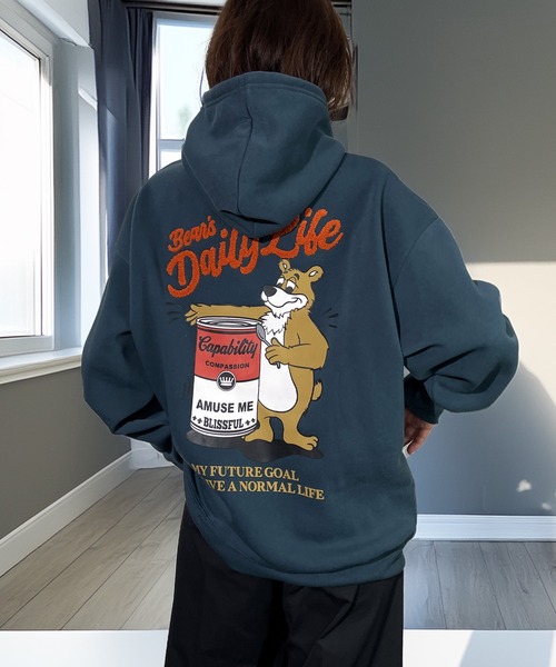 セール】一目惚れ 映えグラフィック フードロゴ 暖か 裏起毛 パーカー