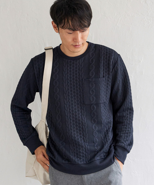 ikka（イッカ）の「フクレジャカードクルーネックプルオーバー（スウェット・メンズ・ブルー/ネイビー/ベージュ/ホワイト・M/L/XL/S）」の5枚目の写真