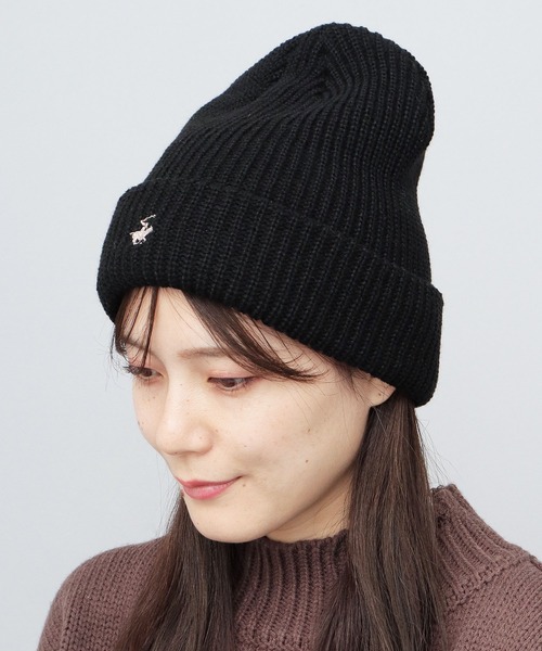 レア★ POLO ニット帽 セール】POLO刺繍 あぜ編み ビッグシルエット リブニットワッチ