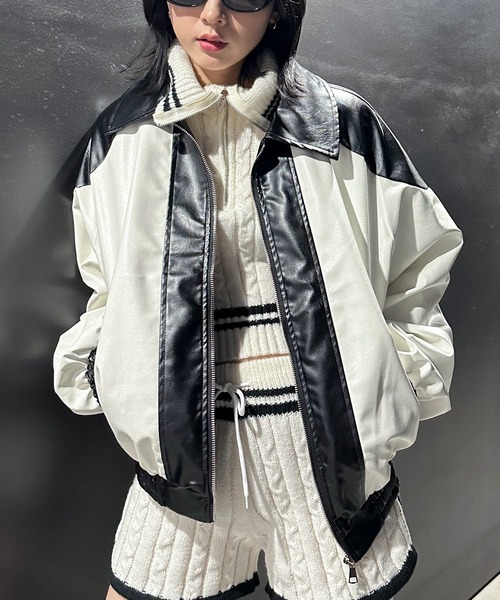 セール】モノトーンステンカラーPUジャケット（その他アウター