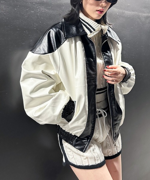 セール】モノトーンステンカラーPUジャケット（その他アウター