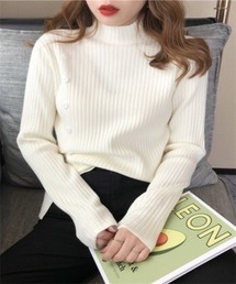 ルイルエブティック RUIRUE BOUTIQUE サイドスリットハイネックニット （アイボリー） RUIRUE BOUTIQUE（ルイルエブティック） サイドスリット