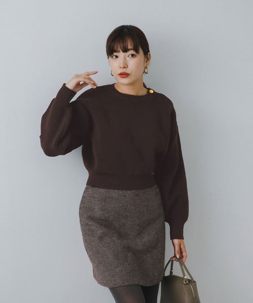 F by ROSSO　ウォッシャブル片畦ボタンニット セール】F by ROSSO ウォッシャブル片畦ボタンニット（ニット
