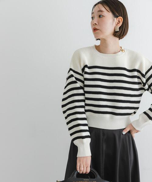 F by ROSSO（エフバイロッソ）の「F by ROSSO　ウォッシャブル片畦ボタンニット（ニット/セーター・レディース・ブラック系その他/ホワイト系その他/ダークブラウン・FREE）」の2枚目の写真