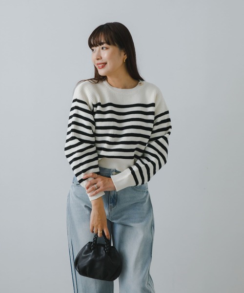 F by ROSSO　ウォッシャブル片畦ボタンニット セール】F by ROSSO ウォッシャブル片畦ボタンニット（ニット