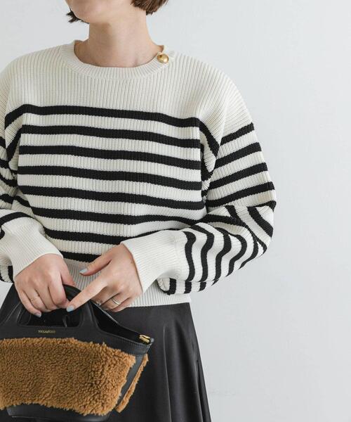 F by ROSSO（エフバイロッソ）の「F by ROSSO　ウォッシャブル片畦ボタンニット（ニット/セーター・レディース・ブラック系その他/ホワイト系その他/ダークブラウン・FREE）」の20枚目の写真