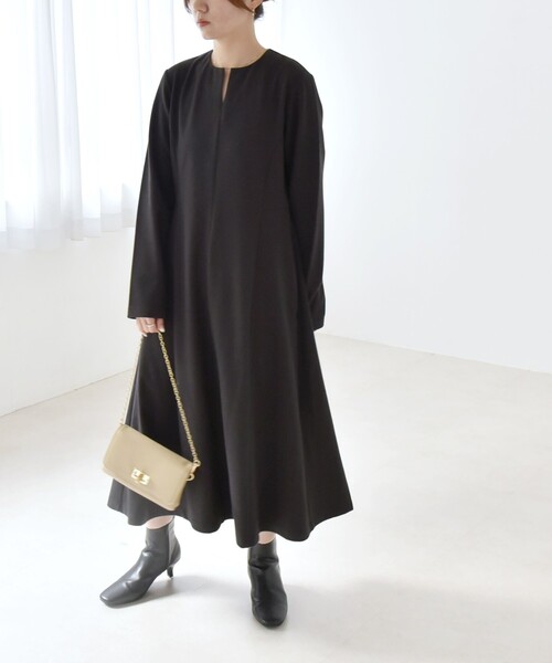 【セール】quaranciel:〈手洗い可能〉ウォーム ジャージー フレア ワンピース（ワンピース）｜quaranciel（カランシエル）