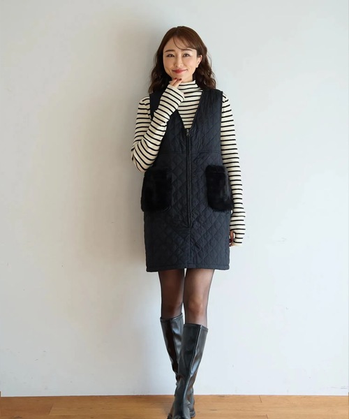 M y u(ミュー)の「ファーポケット キルティング ジレワンピ(ワンピース・レディース・ブラック・FREE)」の22枚目の写真