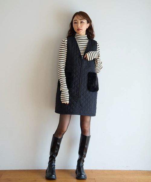 M y u(ミュー)の「ファーポケット キルティング ジレワンピ(ワンピース・レディース・ブラック・FREE)」の21枚目の写真