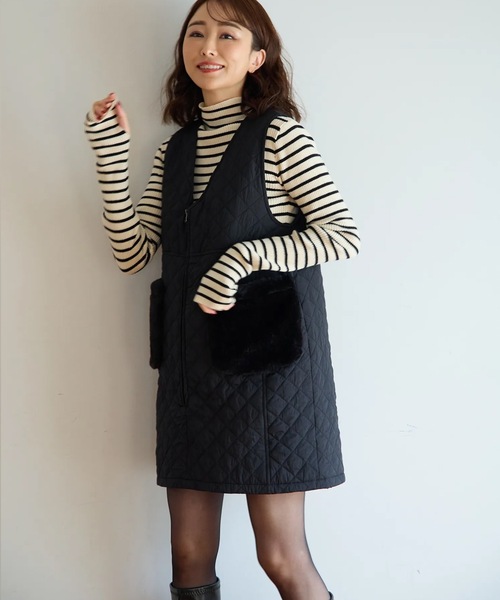 M y u(ミュー)の「ファーポケット キルティング ジレワンピ(ワンピース・レディース・ブラック・FREE)」の13枚目の写真