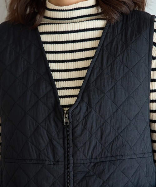 M y u(ミュー)の「ファーポケット キルティング ジレワンピ(ワンピース・レディース・ブラック・FREE)」の6枚目の写真