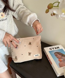 Mignonjour（ミニョンジュール）の「Mignonjour/くまコーデュロイミニポーチM2595（ポーチ）」