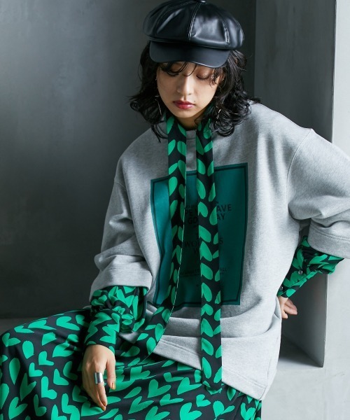 ハートプリントボウタイロングワンピース ＜大きいサイズ有