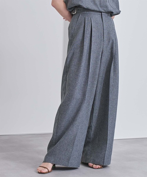 UR'S（ユアーズ）の「リネンライクサイドベルトデザインタックワイドパンツ（その他パンツ・レディース・ブラック/アイボリー/ダークブラウン/ブルー系その他/ダークグレー/サンドベージュ・S/M/L）」の6枚目の写真