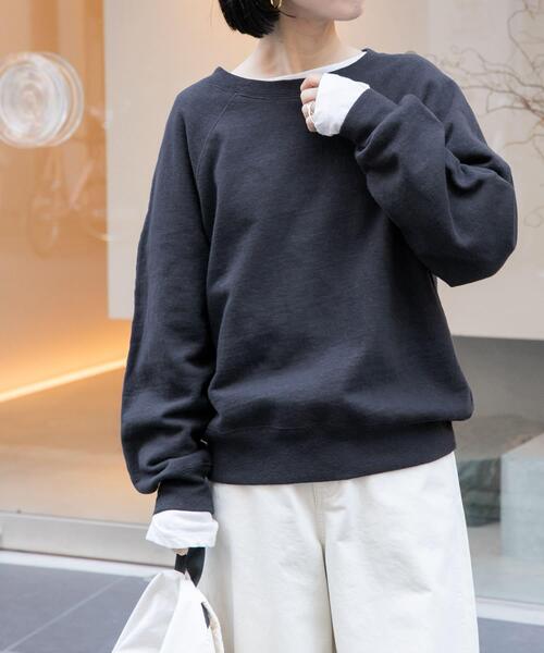 FORK&SPOON（フォークアンドスプーン）の「FORK&SPOON　スーピマコットン混反毛クルーネックスウェット（スウェット・レディース・スミクロ/アイボリー/ライトブルー・1）」の2枚目の写真