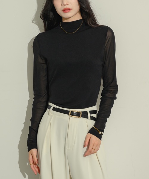 ヌヌヌ シアーモックネックトップス（Tシャツ/カットソー）｜NEUNA