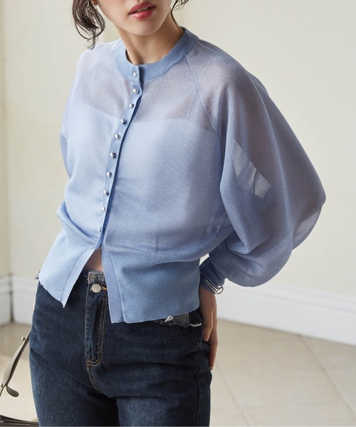 セール】シルバーボタンラメシアーニットカーデ（カーディガン/ボレロ