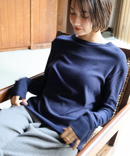 evernavy（エバーネイビー）の「【新色・新サイズ追加】テレコリブクルーネックプルオーバー（Tシャツ/カットソー・レディース・グレー/ネイビー/クリーム/オフホワイト/ブラック/チャコールグレー/ブラウン系その他・M/L）」の7枚目の写真