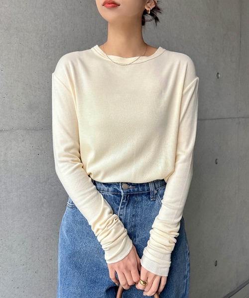 evernavy（エバーネイビー）の「【新色・新サイズ追加】テレコリブクルーネックプルオーバー（Tシャツ/カットソー・レディース・グレー/ネイビー/クリーム/オフホワイト/ブラック/チャコールグレー/ブラウン系その他・M/L）」の6枚目の写真