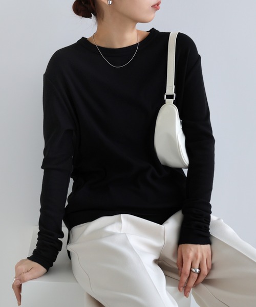 evernavy（エバーネイビー）の「【新色・新サイズ追加】テレコリブクルーネックプルオーバー（Tシャツ/カットソー・レディース・グレー/ネイビー/クリーム/オフホワイト/ブラック/チャコールグレー/ブラウン系その他・M/L）」の3枚目の写真