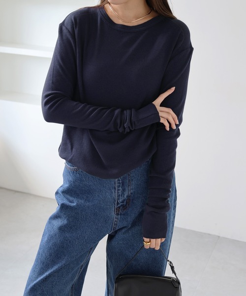 evernavy（エバーネイビー）の「【新色・新サイズ追加】テレコリブクルーネックプルオーバー（Tシャツ/カットソー・レディース・グレー/ネイビー/クリーム/オフホワイト/ブラック/チャコールグレー/ブラウン系その他・M/L）」の22枚目の写真