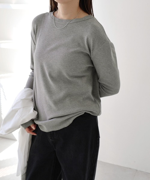 evernavy（エバーネイビー）の「【新色・新サイズ追加】テレコリブクルーネックプルオーバー（Tシャツ/カットソー・レディース・グレー/ネイビー/クリーム/オフホワイト/ブラック/チャコールグレー/ブラウン系その他・M/L）」の8枚目の写真