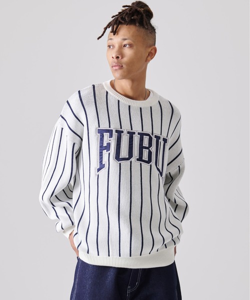 FUBU( フブ)の「FUBU フブ ブランド ロゴ 刺繍 ワッペン ストライプ クルーネック ニット プルオーバー セーター(ニット/セーター・メンズ・オフホワイト/ブラック・M/XXL/XL/L)」の6枚目の写真