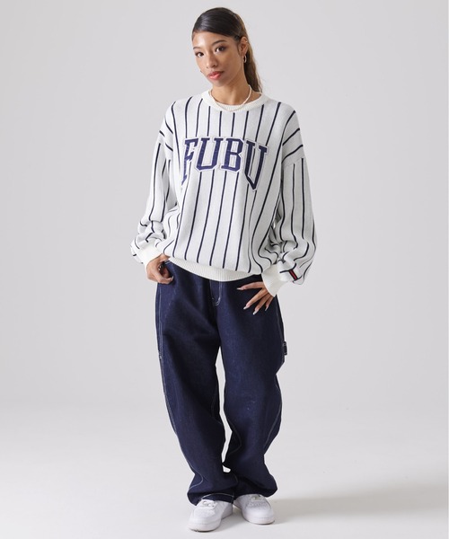 FUBU( フブ)の「FUBU フブ ブランド ロゴ 刺繍 ワッペン ストライプ クルーネック ニット プルオーバー セーター(ニット/セーター・メンズ・オフホワイト/ブラック・M/XXL/XL/L)」の12枚目の写真