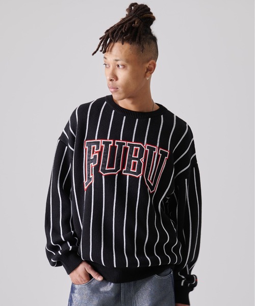 FUBU( フブ)の「FUBU フブ ブランド ロゴ 刺繍 ワッペン ストライプ クルーネック ニット プルオーバー セーター(ニット/セーター・メンズ・オフホワイト/ブラック・M/XXL/XL/L)」の16枚目の写真