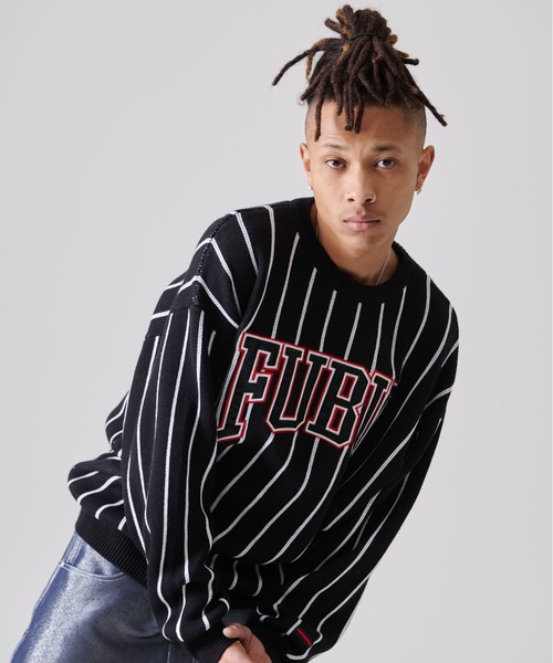 FUBU( フブ)の「FUBU フブ ブランド ロゴ 刺繍 ワッペン ストライプ クルーネック ニット プルオーバー セーター(ニット/セーター・メンズ・オフホワイト/ブラック・M/XXL/XL/L)」の14枚目の写真