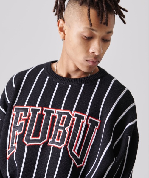FUBU( フブ)の「FUBU フブ ブランド ロゴ 刺繍 ワッペン ストライプ クルーネック ニット プルオーバー セーター(ニット/セーター・メンズ・オフホワイト/ブラック・M/XXL/XL/L)」の13枚目の写真