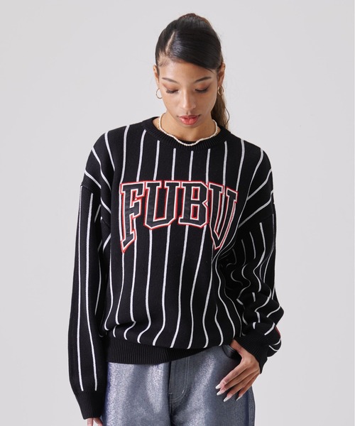 FUBU( フブ)の「FUBU フブ ブランド ロゴ 刺繍 ワッペン ストライプ クルーネック ニット プルオーバー セーター(ニット/セーター・メンズ・オフホワイト/ブラック・M/XXL/XL/L)」の21枚目の写真