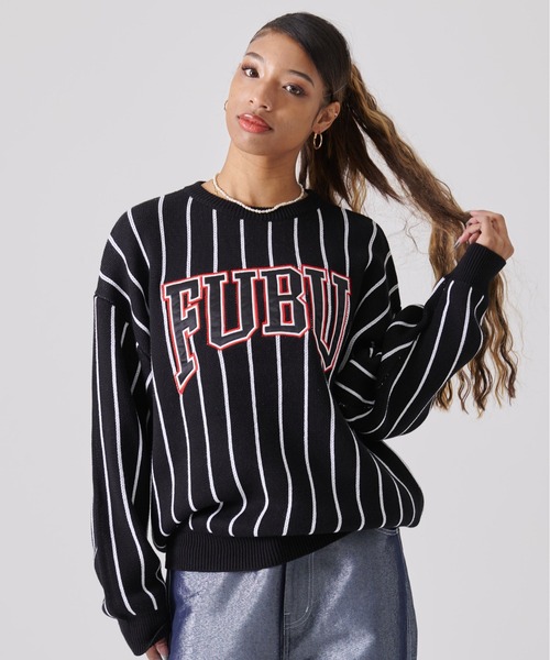 FUBU( フブ)の「FUBU フブ ブランド ロゴ 刺繍 ワッペン ストライプ クルーネック ニット プルオーバー セーター(ニット/セーター・メンズ・オフホワイト/ブラック・M/XXL/XL/L)」の22枚目の写真