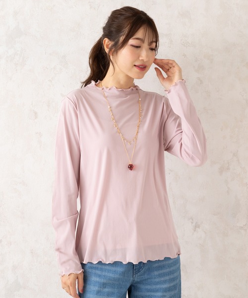 0312A Rose Tiara 長袖カットソー セール】パウダリーチュールカットソー（Tシャツ/カットソー