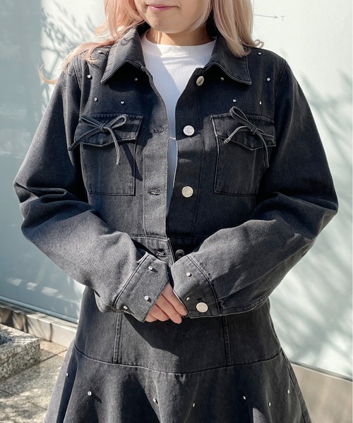 abc une face（アーベーセーアンフェイス）の「【セットアップ対応アイテム】ビジュ付Gジャン（その他アウター・レディース・ホワイト/ブラック/ネイビー・FREE）」の3枚目の写真