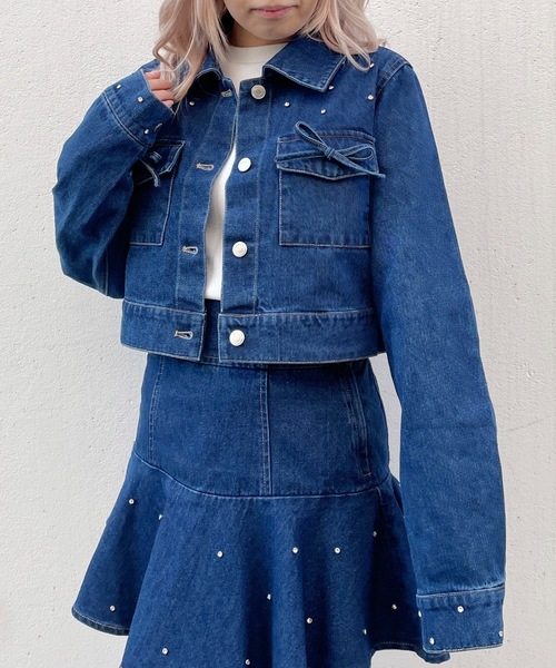 abc une face（アーベーセーアンフェイス）の「【セットアップ対応アイテム】ビジュ付Gジャン（その他アウター・レディース・ホワイト/ブラック/ネイビー・FREE）」の11枚目の写真