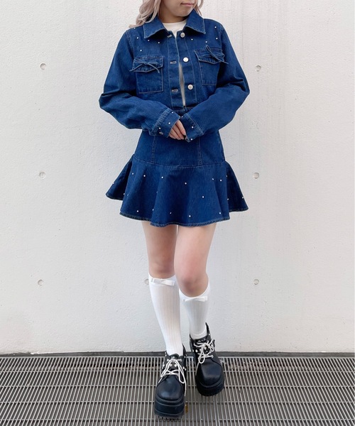 abc une face（アーベーセーアンフェイス）の「【セットアップ対応アイテム】ビジュ付Gジャン（その他アウター・レディース・ホワイト/ブラック/ネイビー・FREE）」の15枚目の写真