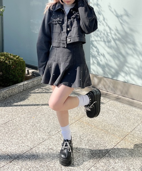 abc une face（アーベーセーアンフェイス）の「【セットアップ対応アイテム】ビジュ付Gジャン（その他アウター・レディース・ホワイト/ブラック/ネイビー・FREE）」の9枚目の写真