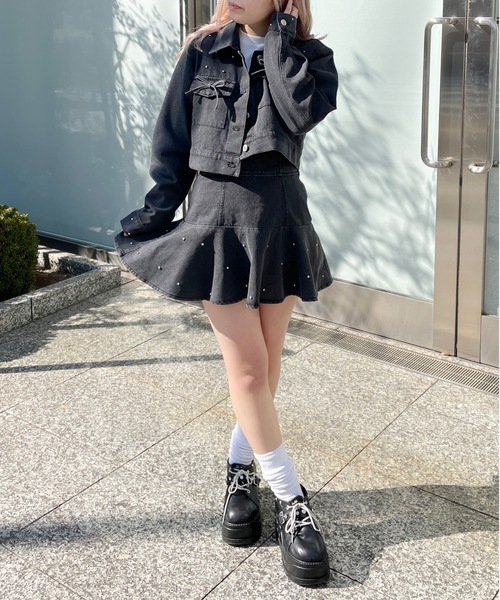 abc une face（アーベーセーアンフェイス）の「【セットアップ対応アイテム】ビジュ付Gジャン（その他アウター・レディース・ホワイト/ブラック/ネイビー・FREE）」の7枚目の写真