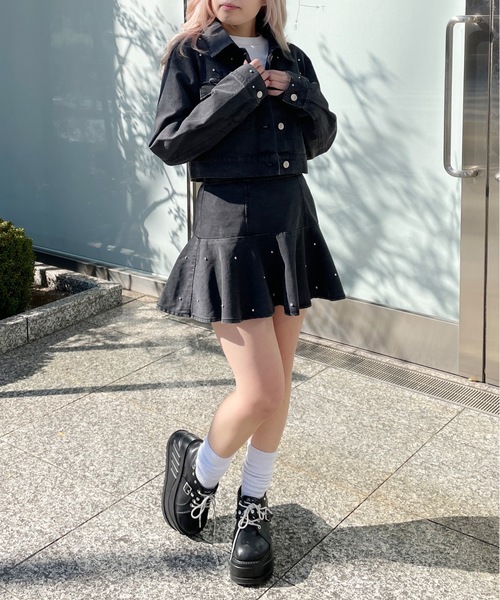 abc une face（アーベーセーアンフェイス）の「【セットアップ対応アイテム】ビジュ付Gジャン（その他アウター・レディース・ホワイト/ブラック/ネイビー・FREE）」の8枚目の写真