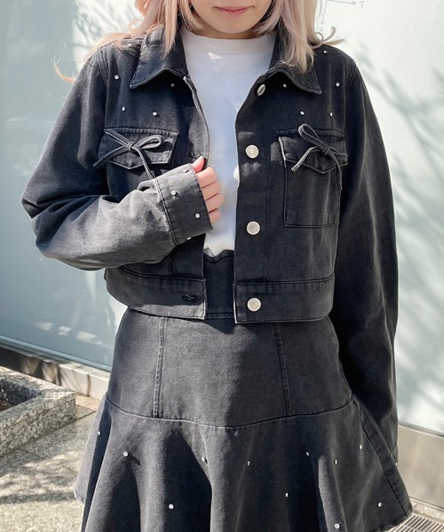 abc une face（アーベーセーアンフェイス）の「【セットアップ対応アイテム】ビジュ付Gジャン（その他アウター・レディース・ホワイト/ブラック/ネイビー・FREE）」の4枚目の写真