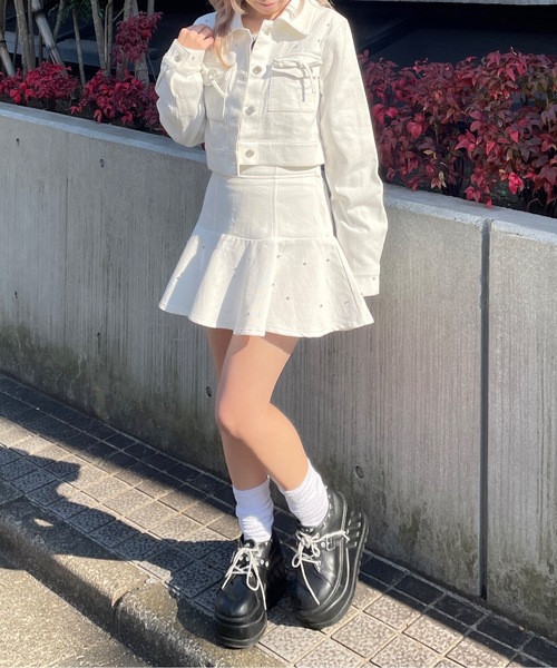 abc une face（アーベーセーアンフェイス）の「【セットアップ対応アイテム】ビジュ付Gジャン（その他アウター・レディース・ホワイト/ブラック/ネイビー・FREE）」の19枚目の写真