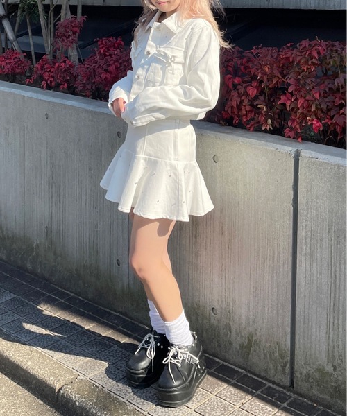 abc une face（アーベーセーアンフェイス）の「【セットアップ対応アイテム】ビジュ付Gジャン（その他アウター・レディース・ホワイト/ブラック/ネイビー・FREE）」の21枚目の写真