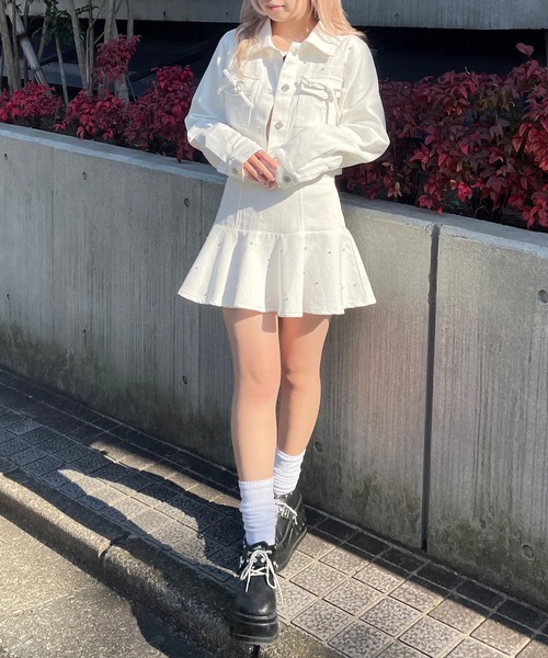 abc une face（アーベーセーアンフェイス）の「【セットアップ対応アイテム】ビジュ付Gジャン（その他アウター・レディース・ホワイト/ブラック/ネイビー・FREE）」の20枚目の写真